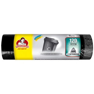 Пакети для сміття Помічниця З затяжками LDPE 106 х 70 см 120 л 10 шт. (4820164961247) зображення 1