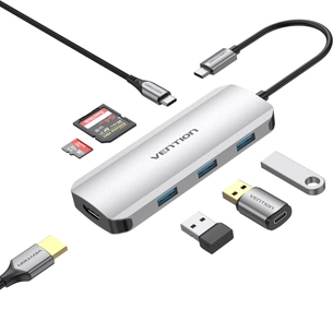 Концентратор Vention USB-C to HDMI/3xUSB 3.0/SD/TF/PD Aluminum Alloy 0.15m gray (TOJHB) зображення 1