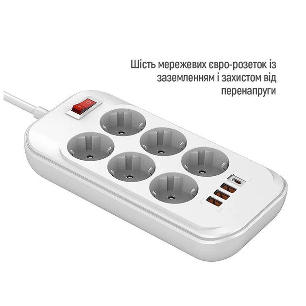 Мережевий фільтр живлення ColorWay CW-CHE64PDW, 6 розеток/4USB 2M (CW-CHE64PDW) - зображення 4