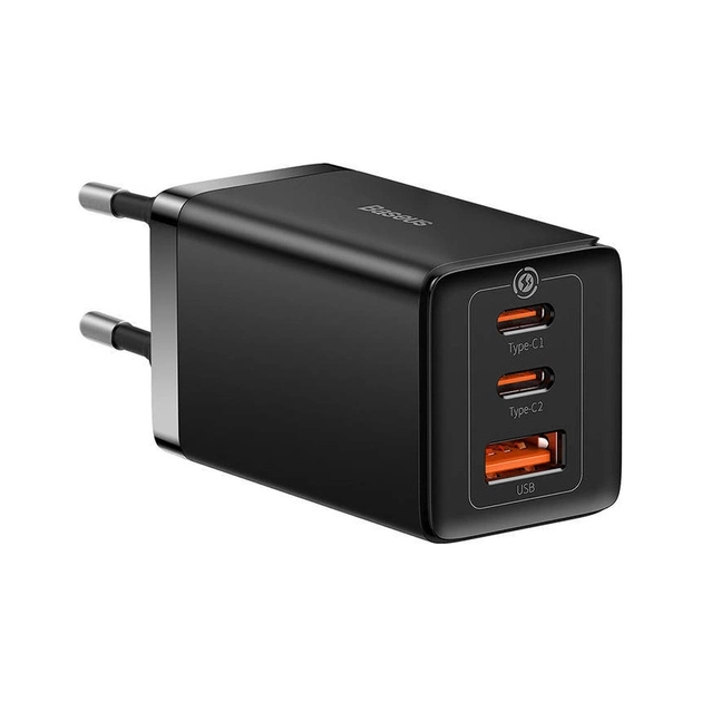 Зарядний пристрій Baseus 2xUSB-C 65W + 1xUSB GaN + cable USB-C to USB-C 100W 1.0m black (CCGP120201) - зображення 1