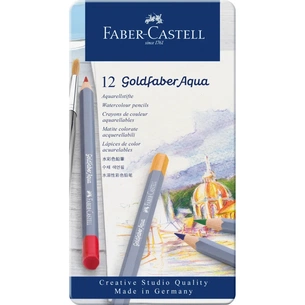 Карандаши цветные Faber-Castell GoldFaber акварельні, металевий пенал 12 кольорів (114612) (27637) изображение 1