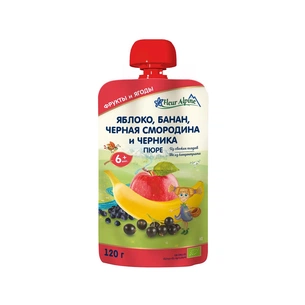 Дитяче пюре Fleur Alpine Яблуко Банан Чорна смородина Чорниця 120 г (5024688001093) зображення 1