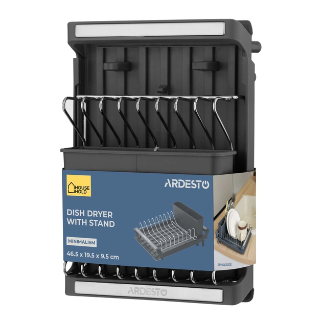 Сушарка для посуду Ardesto Minimalism 46.5x19.5x9.5см, пластик, сталь, сірий (ARHK4103GS) - picture 9