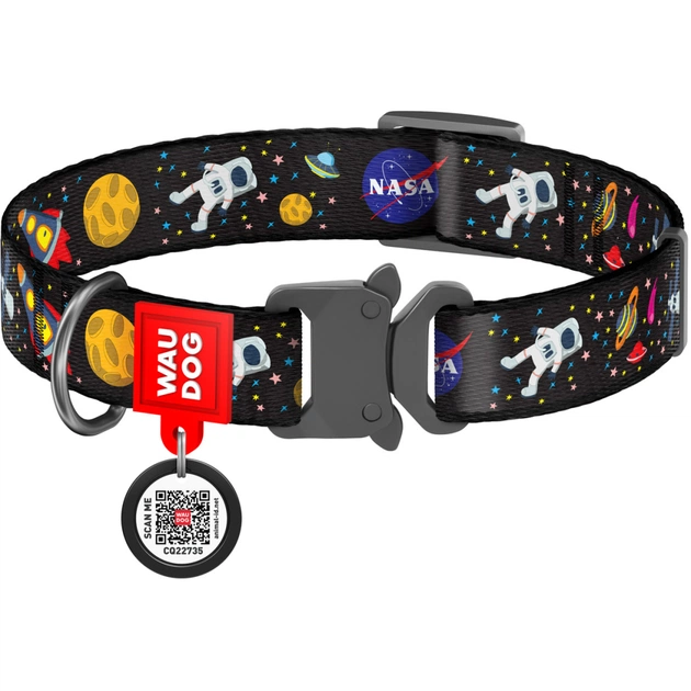 Ошейник для животных WAUDOG Nylon с QR паспортом NASA металлическая пряжка-фастекс XL (5123) - изображение 1
