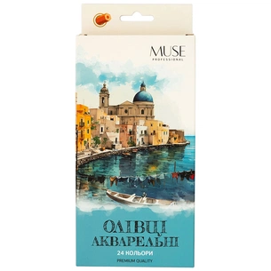 Олівці кольорові Muse Акварельні Шестигранні з пензликом та точилкою 24 шт (106M-24) зображення 1