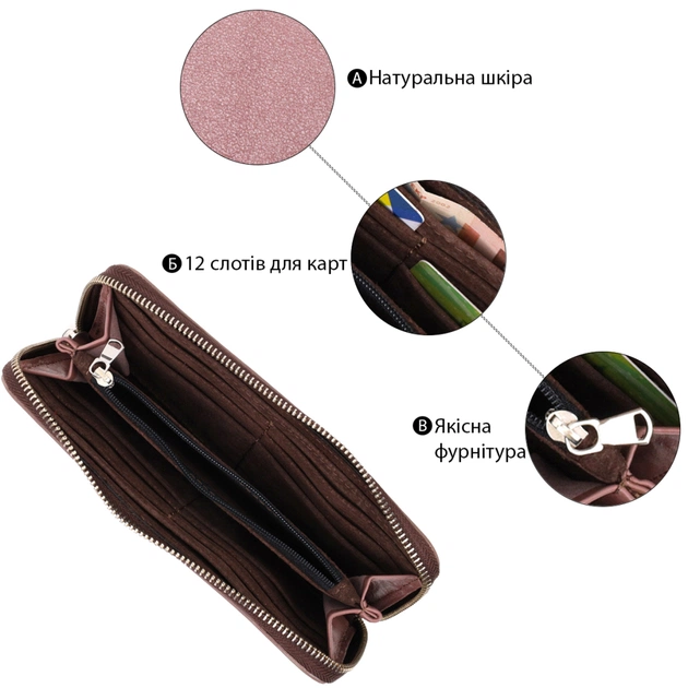 Портмоне Grande Pelle Из натуральной кожи Пудровое (16797) - изображение 4