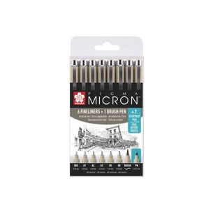 Лайнер Sakura Набір Pigma Micron 6 шт, 1 лінер-пензель Pigma Brush + PIGMA Micron PN в подарунок (8712079421731) зображення 1
