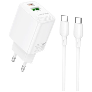 Зарядний пристрій BOROFONE BN29 Fuente 1xUSB-C PD30W + 1xUSB QC3.0 + cable USB-C to USB-C White (6941991120343) зображення 1