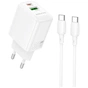 Зарядний пристрій BOROFONE BN29 Fuente 1xUSB-C PD30W + 1xUSB QC3.0 + cable USB-C to USB-C White (6941991120343) - зменшене зображення 1