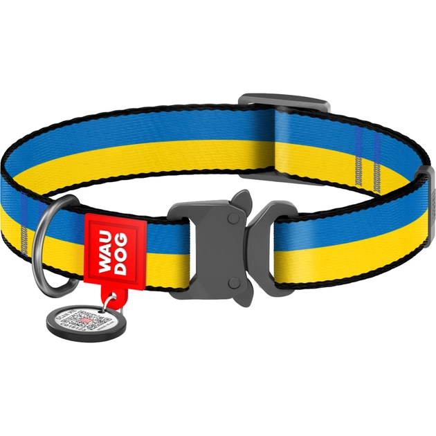Ошейник для животных WAUDOG Nylon с QR паспортом "Colors of freedom" металлическая пряжка-фастекс XXL (4535-4020) - изображение 1