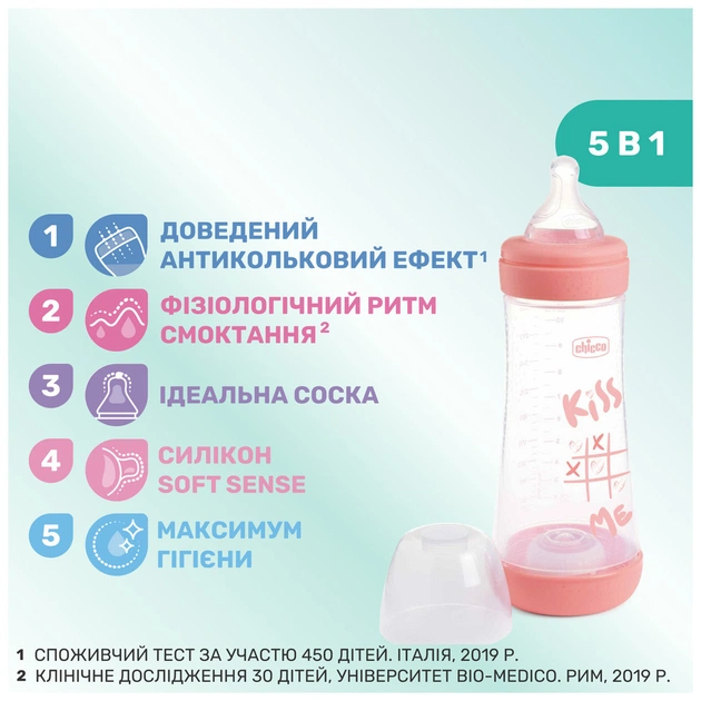 Пляшечка для годування Chicco Perfect 5 Love із силіконовою соскою 4+ міс. 300 мл Рожева (20235.11.40) - picture 3