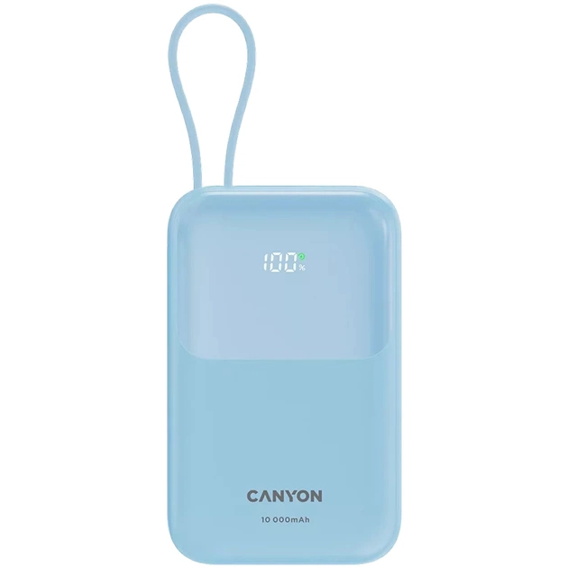 Батарея універсальна Canyon 10000mAh OnPower 101 PD/22.5W built-in cable Blue (CNS-CPB101BL) - зображення 1