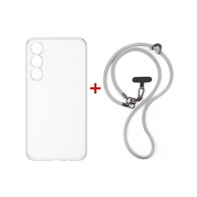Чохол до мобільного телефона Dengos Case + Cross-body Strap Samsung Galaxy S25 FE Clear+Grey (DG-KM-CCRB-26) - зображення 1