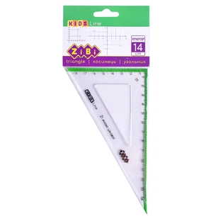 Лінійка ZiBi Kids Line Косинець 140мм, 90°/60° з салатовою смужкою, блістер (ZB.5622-15) зображення 1