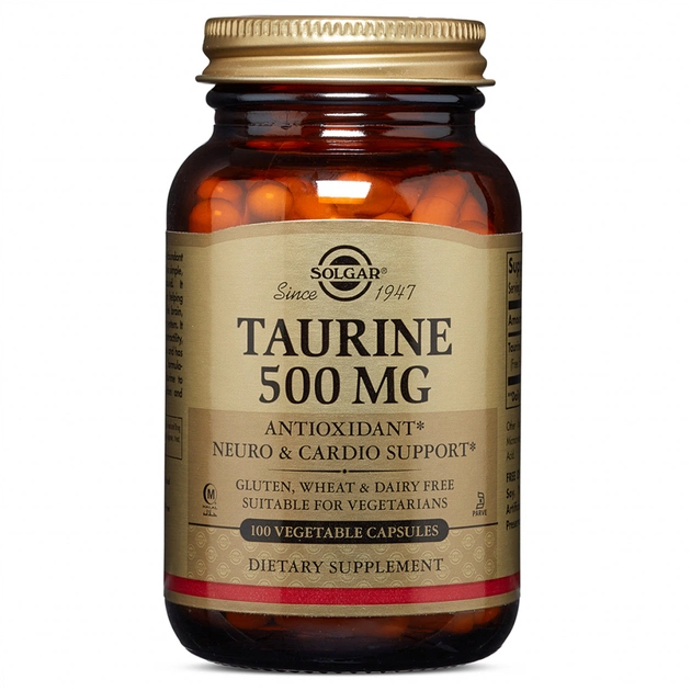 Амінокислота Solgar Таурин, Taurine, 500 мг, 100 вегетаріанських капсул (SOL02701) - зображення 1