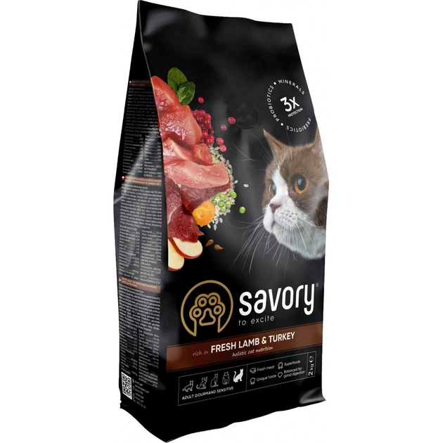 Сухой корм для кошек Savory Adult Cat Sensitive Digestion Fresh Lamb and Turkey 8 кг (4820232630099) - изображение 1