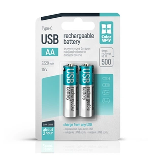 Акумулятор ColorWay AA USB-С 2220 mAh 1.5V (2шт) (Li-Polymer) (CW-UBAA-10) зображення 1