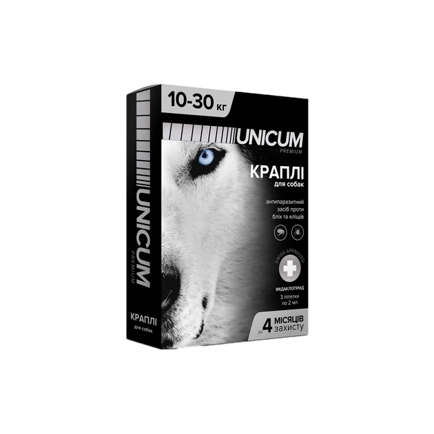 Краплі для тварин Unicum Premium від бліх та кліщів на холку для собак масою 10-30 кг/3 шт (4820150201807) - зображення 1