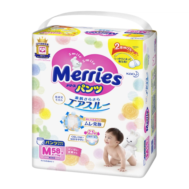 Підгузки Merries трусики для дітей розмір M 6-11 кг 58 шт (558641) - зображення 1