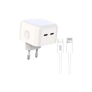 Зарядний пристрій XO QC 3.0 L102 35W/2 USB-C + cable Lightning NB113 White (XO-L102i-WH) зображення 1