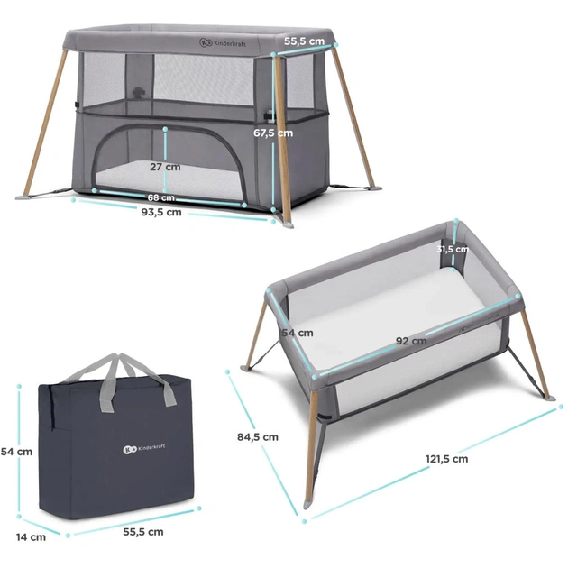 Ліжечко Kinderkraft манеж 2 в 1 Movi Grey Wooden (5902533918454) - изображение 11