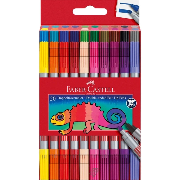 Фломастеры Faber-Castell двухсторонние Double-ended Fibre tip, 20 цветов (28023) - изображение 1