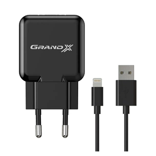 Зарядний пристрій Grand-X 1*USB, 2,1A, Black, + cable USB -> Lightning, Cu, 2.1А, 1m (CH03LTB) зображення 1