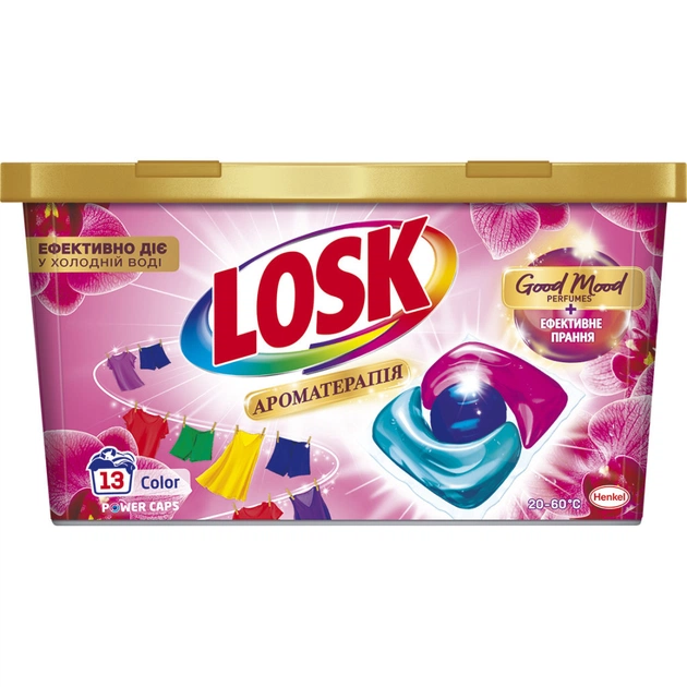 Капсули для прання Losk Power Caps Color Ароматерапія Ефірні масла та аромат Малазійської квітки 13 шт. (9000101803112) - зображення 1
