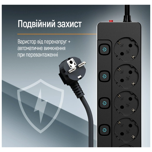 Мережевий фільтр живлення ColorWay CW-PSEA52SBK 5 розеток2м (CW-PSEA52SBK) - picture 9