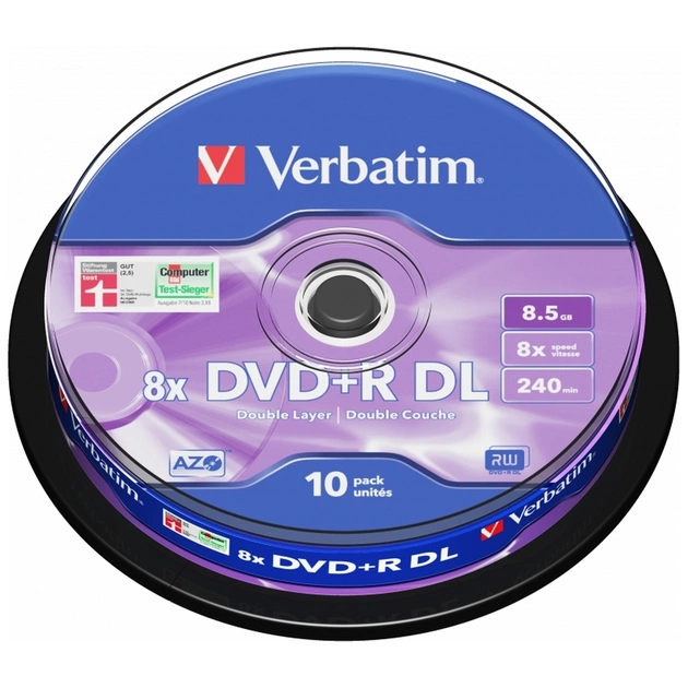Диск DVD Verbatim 8.5Gb 8x CakeBox 10 шт Matte Silver (43666) - изображение 1