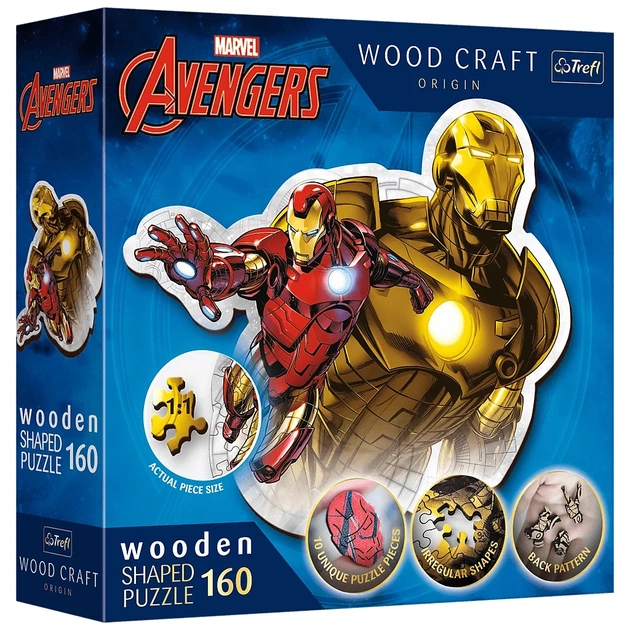 Пазл Trefl Wooden Marvel Heroes Відважна залізна людина 160 елементів (5900511201833) - зображення 1