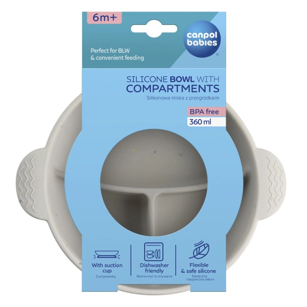 Тарілка дитяча Canpol babies DOTS силіконова на присосці з секціями, сіра (51/403_grey) - picture 4