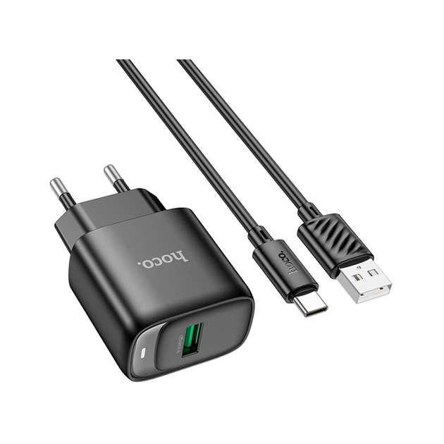 Зарядний пристрій HOCO C140A Smart USB QC3.0 + cable USB to USB-C Black (6942007627825) - зображення 1