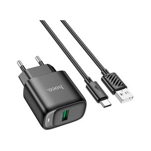 Зарядний пристрій HOCO C140A Smart USB QC3.0 + cable USB to USB-C Black (6942007627825) зображення 1
