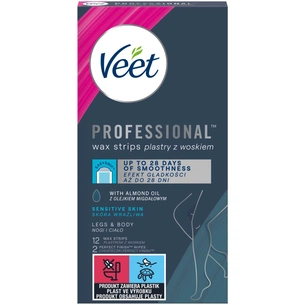 Воскові смужки Veet Professional для чутливої шкіри з Олією мигдалю 12 шт. (5900627027259) зображення 1