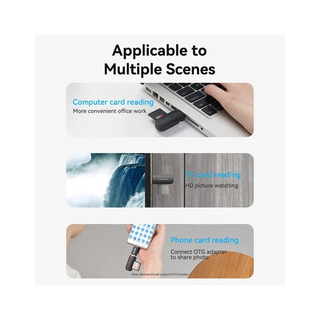 Зчитувач флеш-карт Vention USB 3.0 to SD+TF Black Dual Drive Letter (CLGB0) - зображення 10