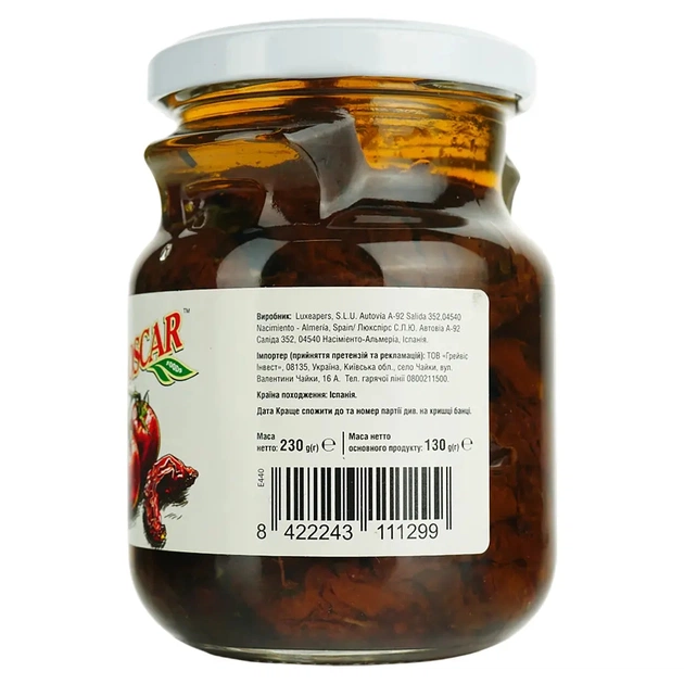 Овочева консервація Oscar foods Томати в'ялені з травами в оливковій олії 230 г (8422243111299) - зображення 3