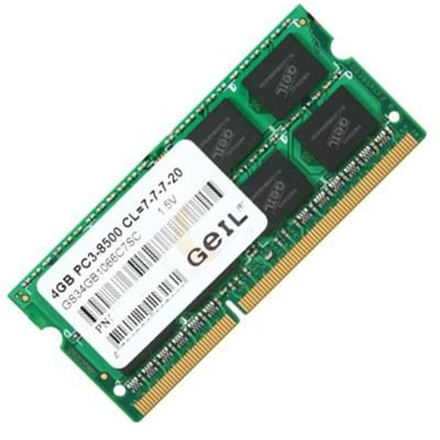 Модуль пам'яті для ноутбука SoDIMM DDR3 4GB 1066 MHz Geil (GS34GB1066C7SC) - изображение 1