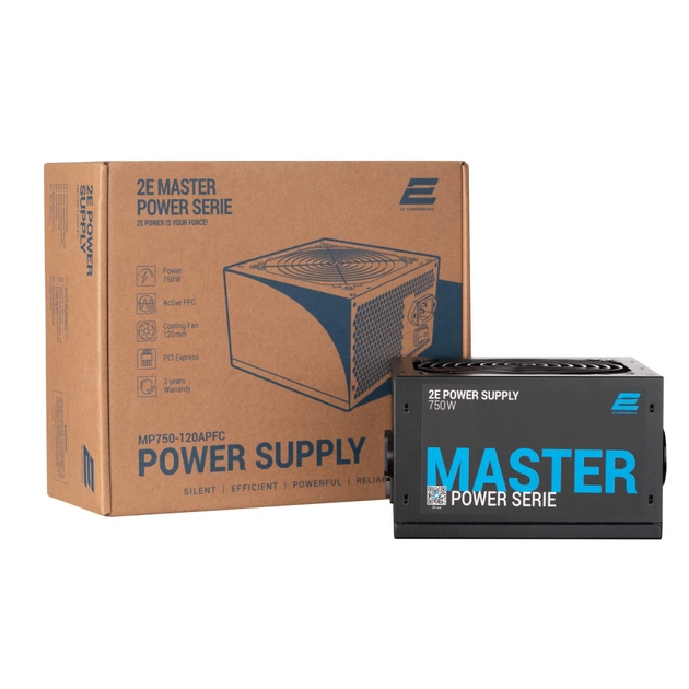 Блок живлення 2E MASTER POWER (750W), >80, 80+ White, 120mm, 1xMB 24pin(20+4), 1xCPU 8pin(4+4), 3xMolex, 5xSATA, (2E-MP750-120APFC) - зображення 1