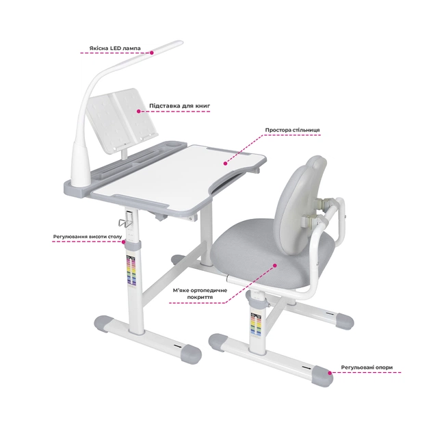 Парта зі стільцем FunDesk Vivo Grey (221892) - picture 2