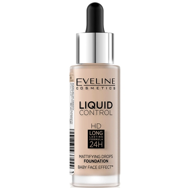 Тональна основа Eveline Cosmetics Liquid Control HD Mattifying Drops Foundation 010 - Light Beige 32 мл (5901761937244) - изображение 1
