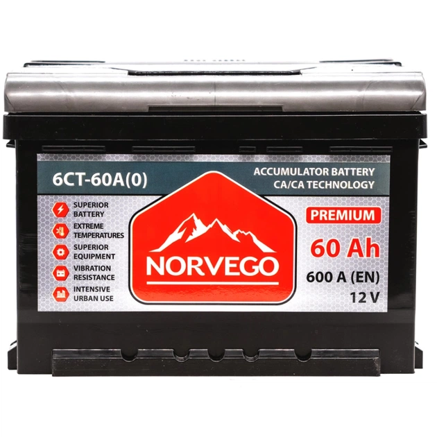 Аккумулятор автомобильный NORVEGO ВЕСТА Premium 60A +прав (0) (600 пуск) - изображение 1