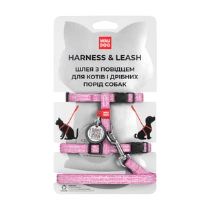 Шлея для котів WAUDOG Re-cotton з повідком пластиковий фастекс XS рожева (14707) зображення 1