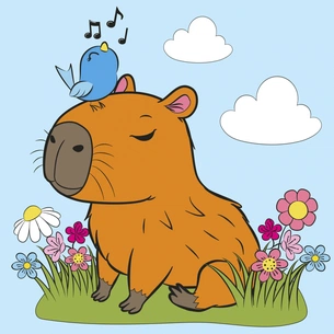 Картина по номерам Santi Капібара з пташкою 25х25см (955479) зображення 1