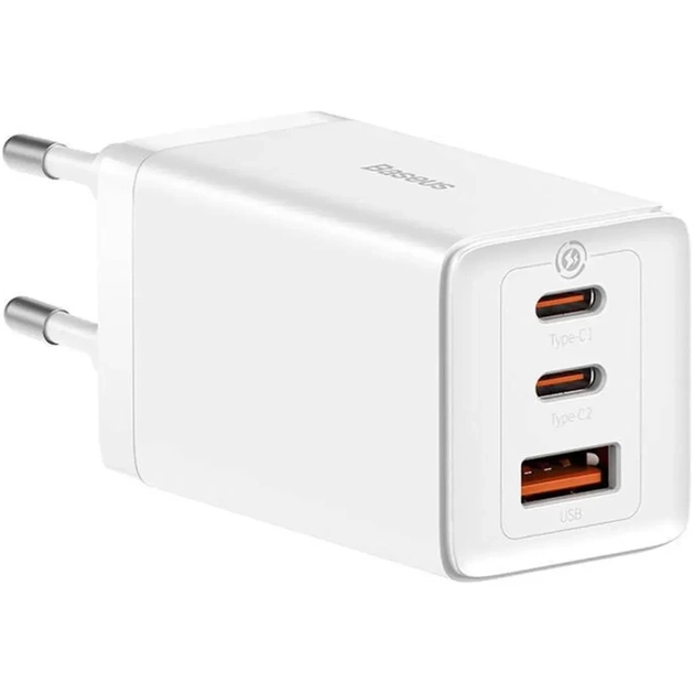 Зарядное устройство Baseus 2xUSB-C 65W + 1xUSB GaN + cable USB-C to USB-C 100W 1.0m white (CCGP120202) - изображение 1