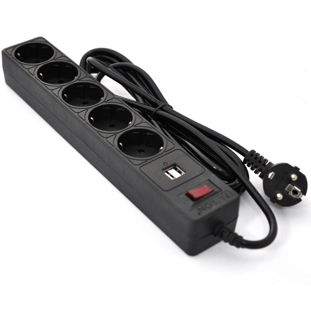 Мережевий фільтр живлення Patron 3m (SP-53) + 2 USB 2.0, 2.1A , 5 роз. BLACK (EXT-PN-SP-53-USB) - изображение 1