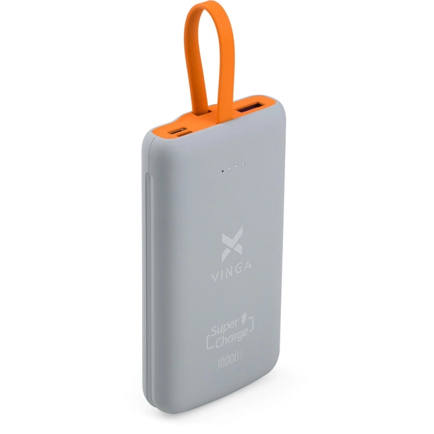 Батарея універсальна Vinga 10000 mAh SuperQC soft touch w/cable 22.5W dark grey (VPB1SQSCDG) - зображення 1
