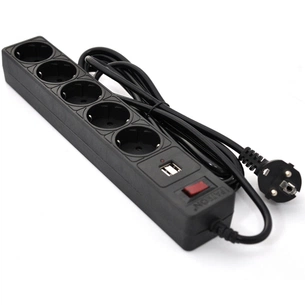 Мережевий фільтр живлення Patron 3m (SP-53) + 2 USB 2.0, 2.1A , 5 роз. BLACK (EXT-PN-SP-53-USB) зображення 1