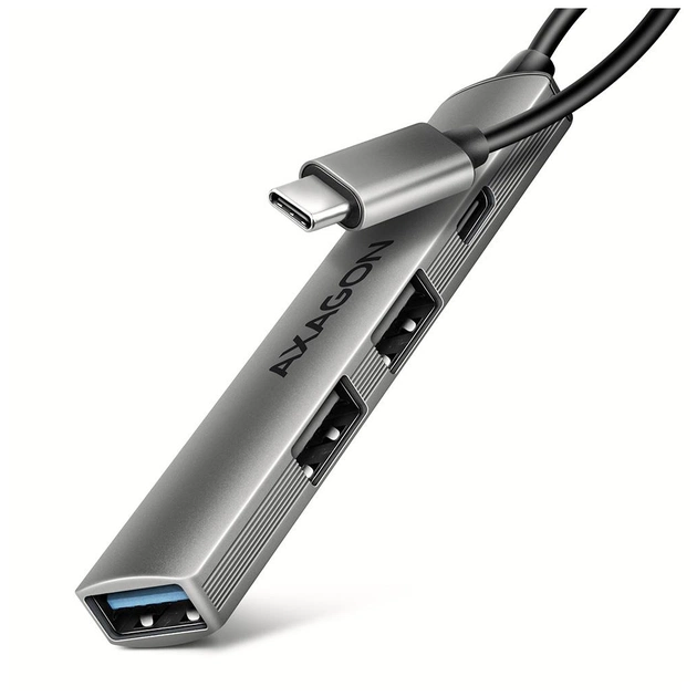 Концентратор AXAGON USB-C to 1xUSB-A 5Gbps + 2xUSB-A 480Mbps + 1xUSB-C 480Mbps 0.12m aluminum (HUE-STC) - зображення 1