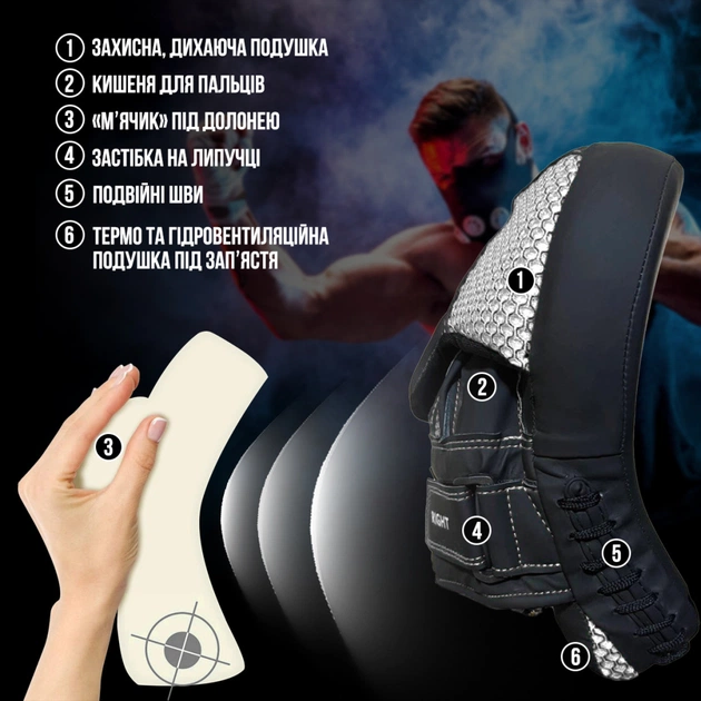 Лапи боксерські PowerPlay 3044 Pro Carbon Ultra Series Чорно-Білі (PP_3044_Bl/White) - picture 8